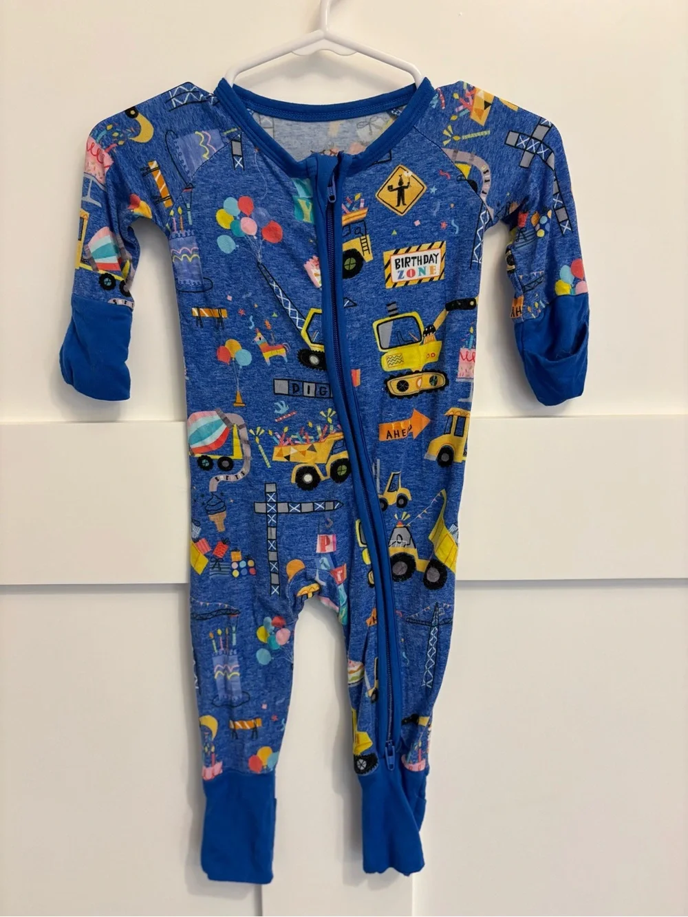 Little Sleepies Blue Construction Print Footed One-Piece